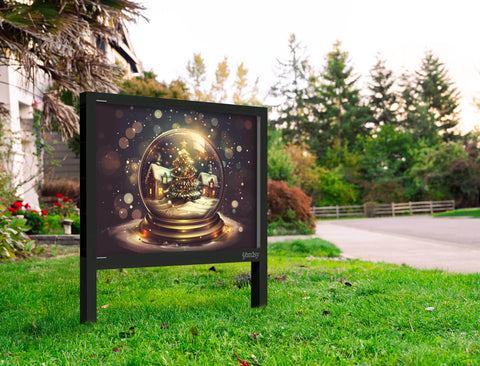 Dark Gleaming Snow Globe Holiday Yardsy Sign Yard.Jpg