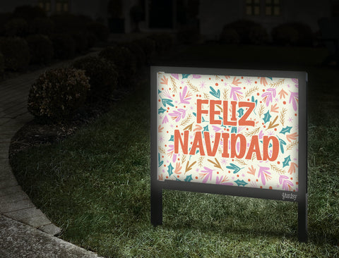 Feliz Navidad Floral Cream Yardsy Sign Walkway.Jpg