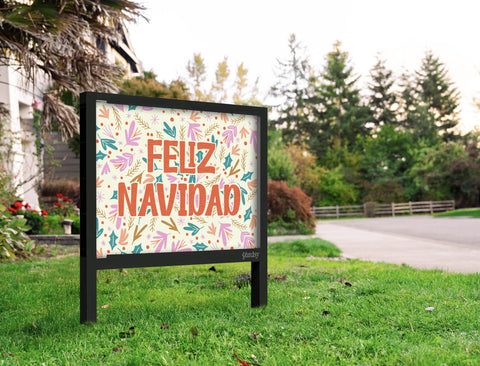 Feliz Navidad Floral Cream Yardsy Sign Yard.Jpg