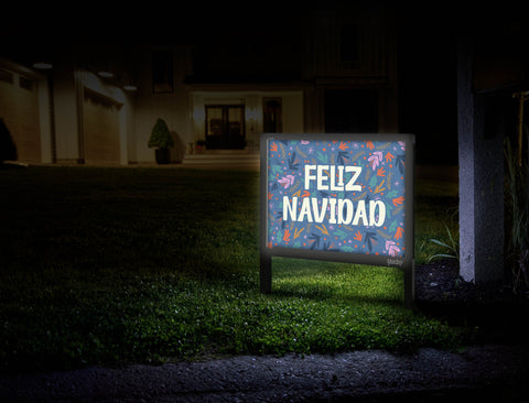 Feliz Navidad Floral Navy Yardsy Sign Mailbox.Jpg