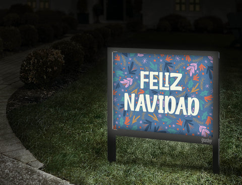 Feliz Navidad Floral Navy Yardsy Sign Walkway.Jpg