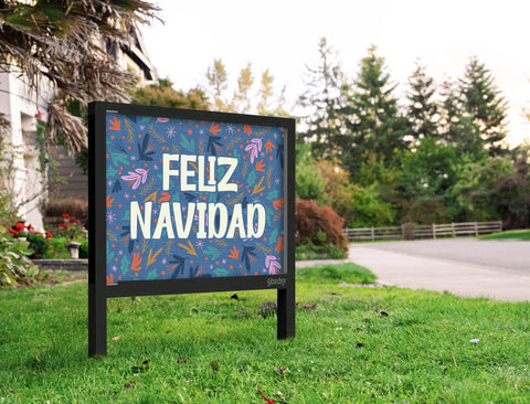 Feliz Navidad Floral Navy Yardsy Sign Yard.Jpg