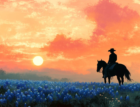 Blue Flower Cowboy Sunset Landscape Yardsy Sign