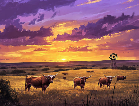Longhorns At Sunset Yardsy Sign