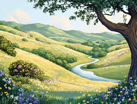 Rolling Hills Blooming River Landscape Yardsy Sign