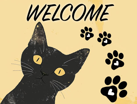 Welcome Cat Silhouette Paws Yardsy Sign
