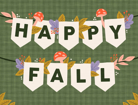Happy Fall Garland Green Yardsy Sign