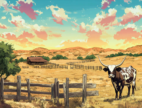 Lonely Longhorn Country Landscape Yardsy Sign