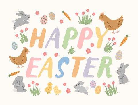 Happy Easter Playful Animals Yardsy Sign
