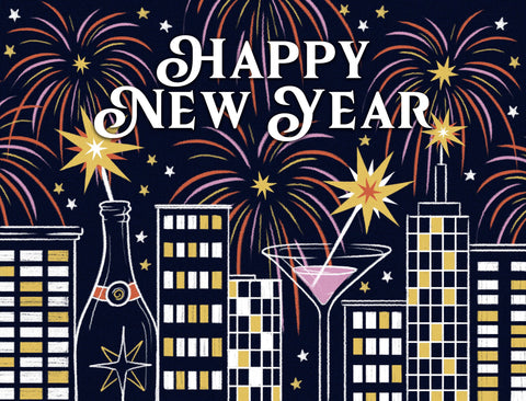 Happy New Year Cityscape Yardsy Sign