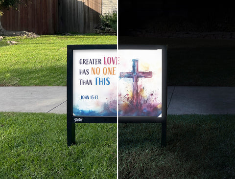 Greater Love Yardsy Sign - Day Night