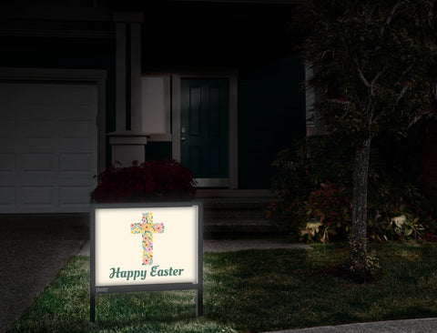 Happy Easter Floral Cross Yardsy Sign Front Door