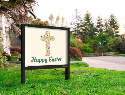 Happy Easter Floral Cross Yardsy Sign Yard