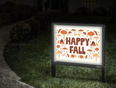 Happy Fall Mushrooms Yardsy Sign Walkway