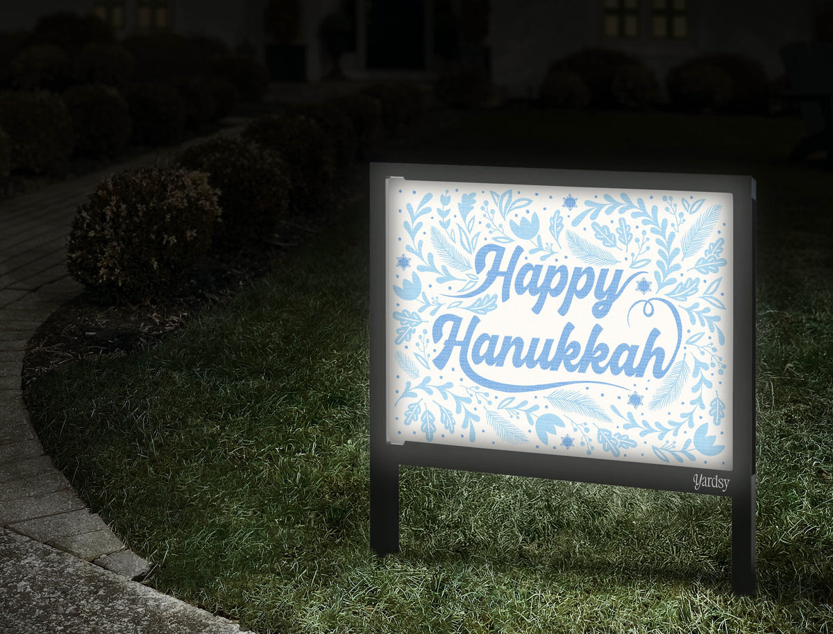 Happy Hanukkah Blue Yardsy Sign Walkway.Jpg