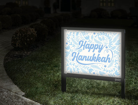 Happy Hanukkah Blue Yardsy Sign Walkway.Jpg