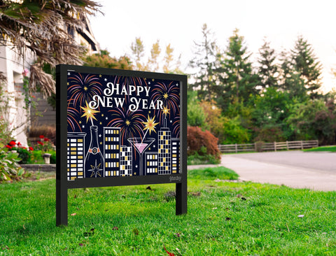 Happy New Year Cityscape Yard Sign Yard