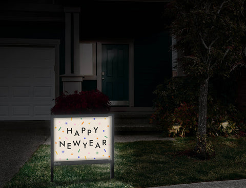 Happy New Year Confetti Yardsy Sign Front Door