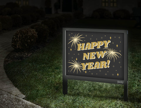 Happy New Year Fireworks Yardsy Sign Walkway