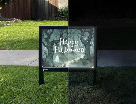 Happy Halloween Ghost Yardsy Sign - Day Night