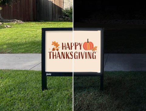 Happy Thanksgiving Pumpkin Yardsy Sign - Day Night