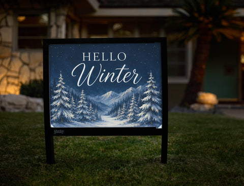 Hello Winter Snowy Forest Yardsy Sign yard sign