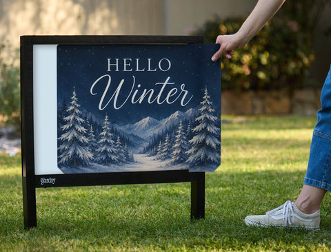 Hello Winter Snowy Forest Yardsy Sign yard sign