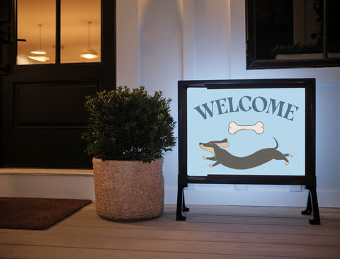 Leaping Dog Welcome Yardsy Sign