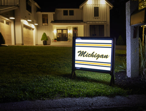Michigan Script White Yardsy Sign