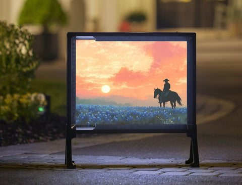 Blue Flower Cowboy Sunset Landscape Yardsy Sign