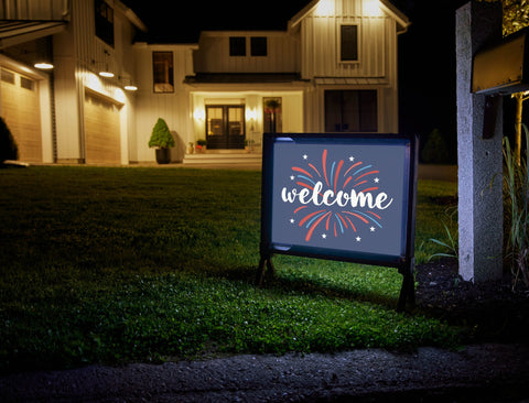 Welcome Patriotic Fireworks Yardsy Sign