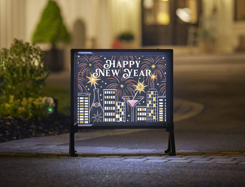 Happy New Year Cityscape Yardsy Sign