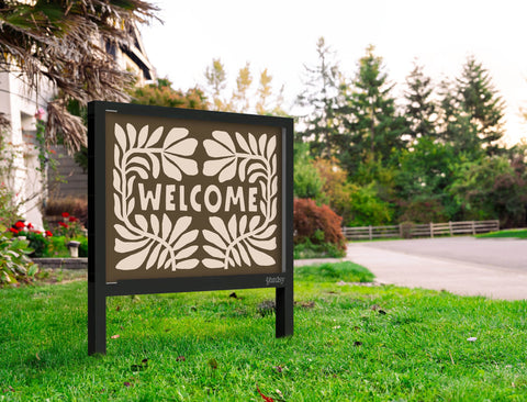Block Print Welcome Floral Yardsy Sign