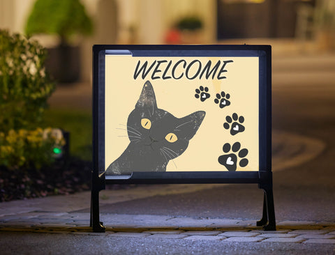 Welcome Cat Silhouette Paws Yardsy Sign