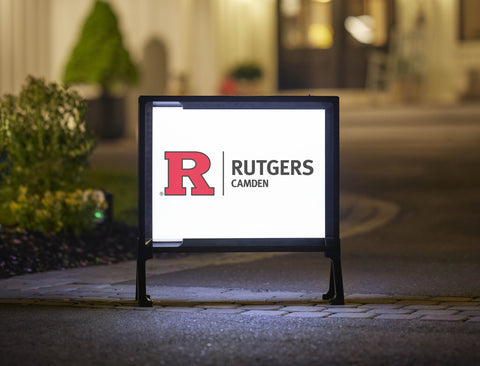 Rutgers Camden Horizontal Mark White Yardsy Sign