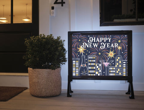 Happy New Year Cityscape Yardsy Sign