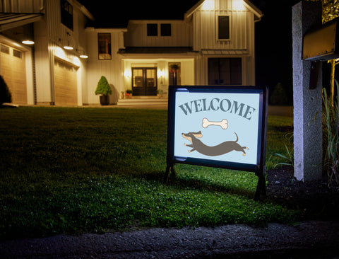 Leaping Dog Welcome Yardsy Sign