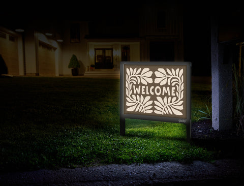 Block Print Welcome Floral Yardsy Sign