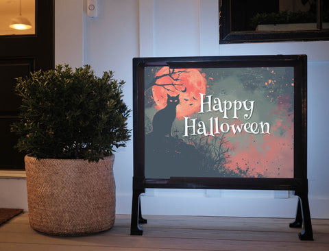 Cat And Moon Happy Halloween Yardsy Sign