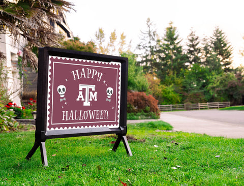 Texas A&M Happy Halloween Skulls Yardsy Sign