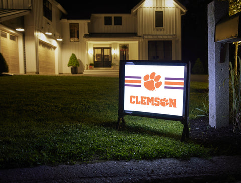 Clemson Tiger Paw Stripes White Yardsy Sign