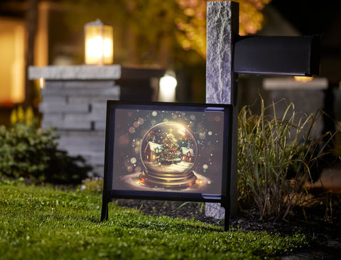 Dark Gleaming Snow Globe Holiday Yardsy Sign