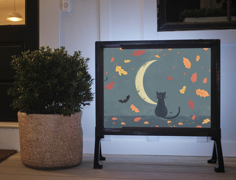 Cat And Moon Fall Yardsy Sign