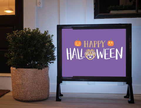 Purple Happy Halloween Pumpkin Tiger LSU Yardsy Sign
