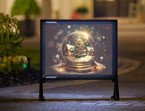 Dark Gleaming Snow Globe Holiday Yardsy Sign