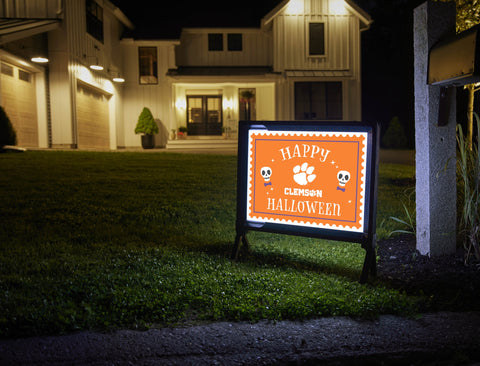 Clemson Happy Halloween Skulls Yardsy Sign