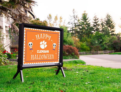 Clemson Happy Halloween Skulls Yardsy Sign