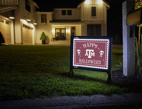 Texas A&M Happy Halloween Skulls Yardsy Sign