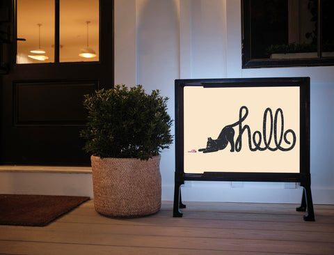 Playful Cat Hello Yardsy Sign