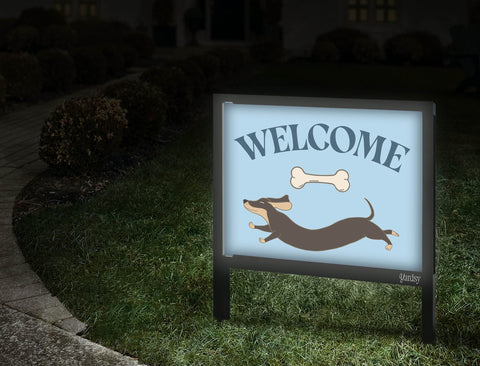Leaping Dog Welcome Yardsy Sign Walkway